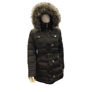 Michael Kors Belted Down Puffer Coat w/ Faux Fur Trim Hood (removable) Size M